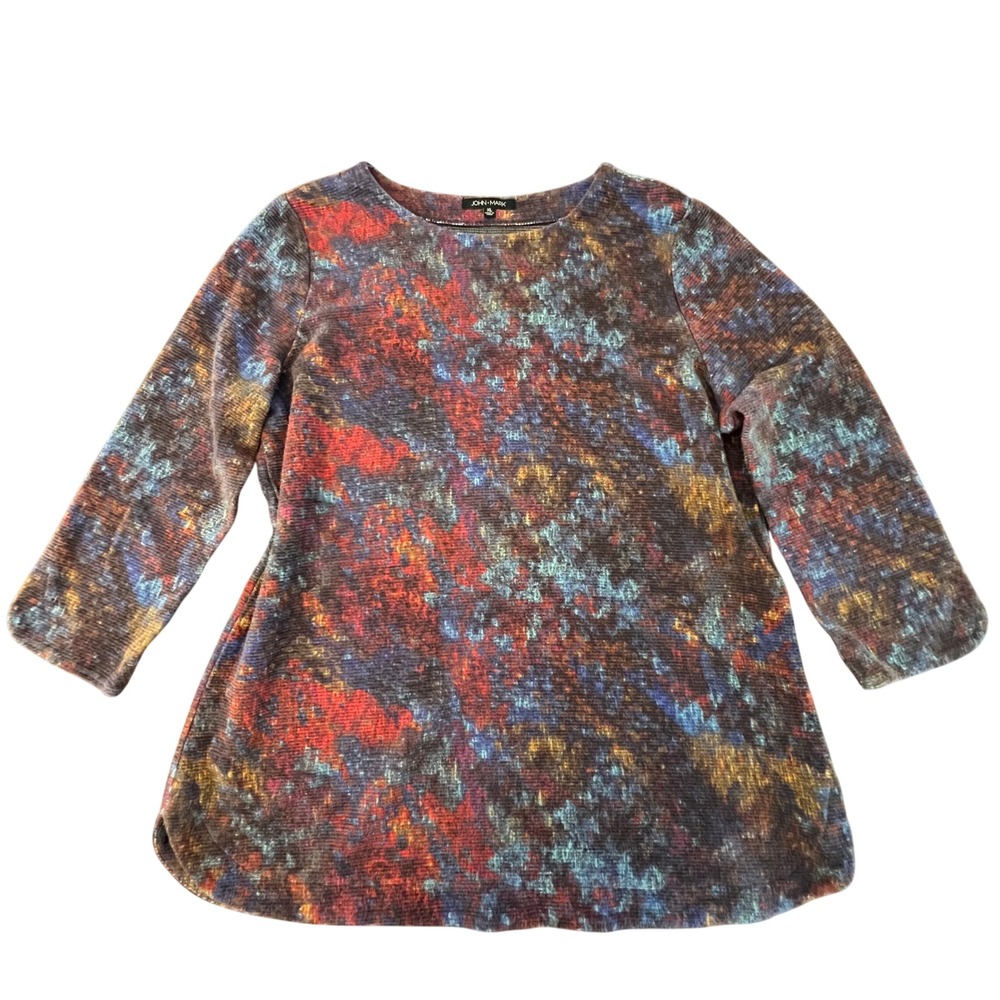 John Mark Artsy Oversized Top XL Abstract Indie Art to Wear 3/4 Sleevd